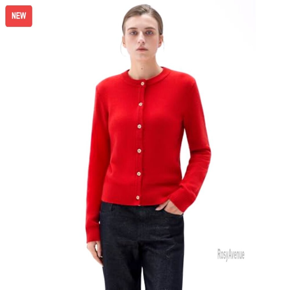Chunky Cashmere Blend Cardigan Sweater Button Up Long Sleeve Knit Y2K Cozy - Picture 4 of 6